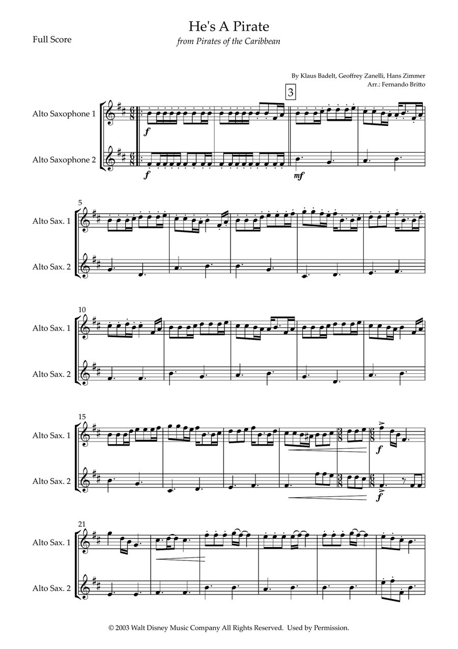 He's A Pirate by Hans Zimmer Woodwind Duet - Digital Sheet Music