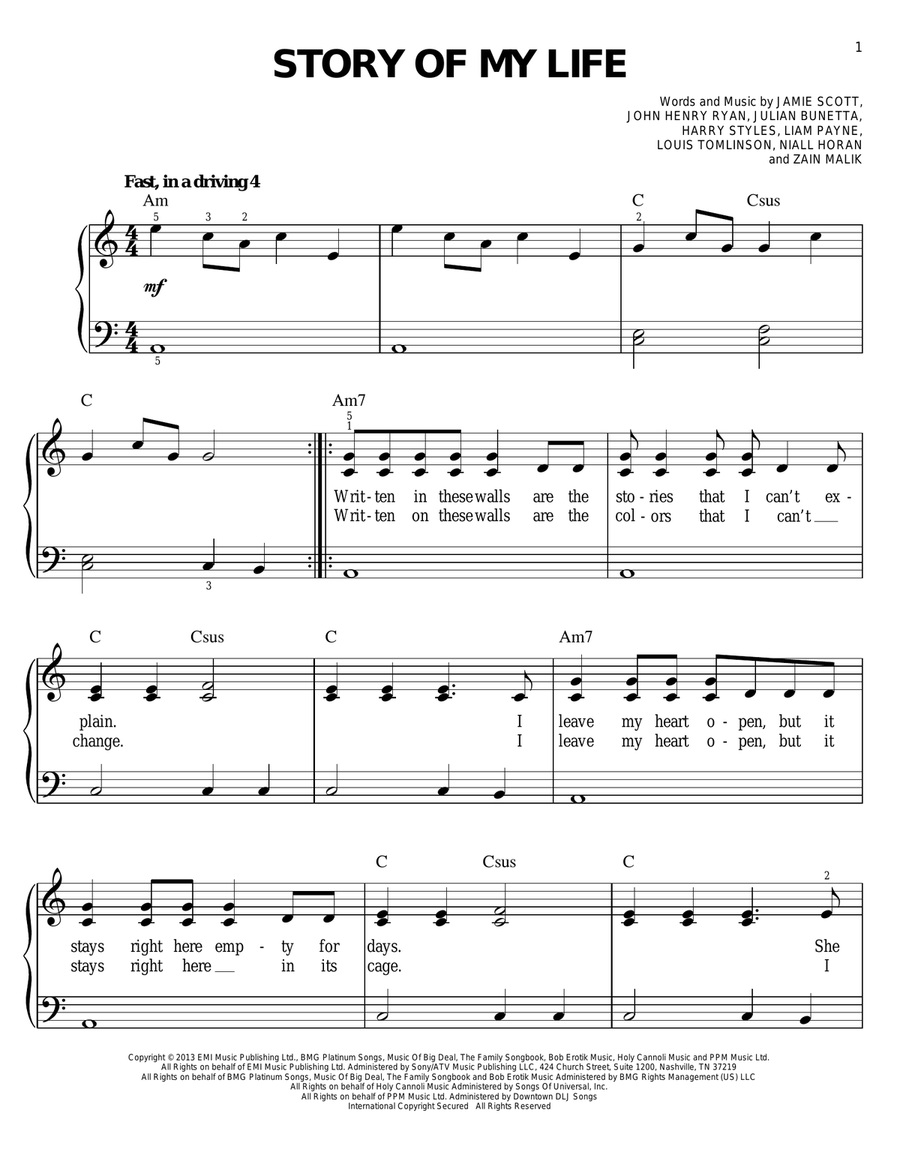 Story Of My Life Story Of My Life Easy Piano scores gallery preview page 1