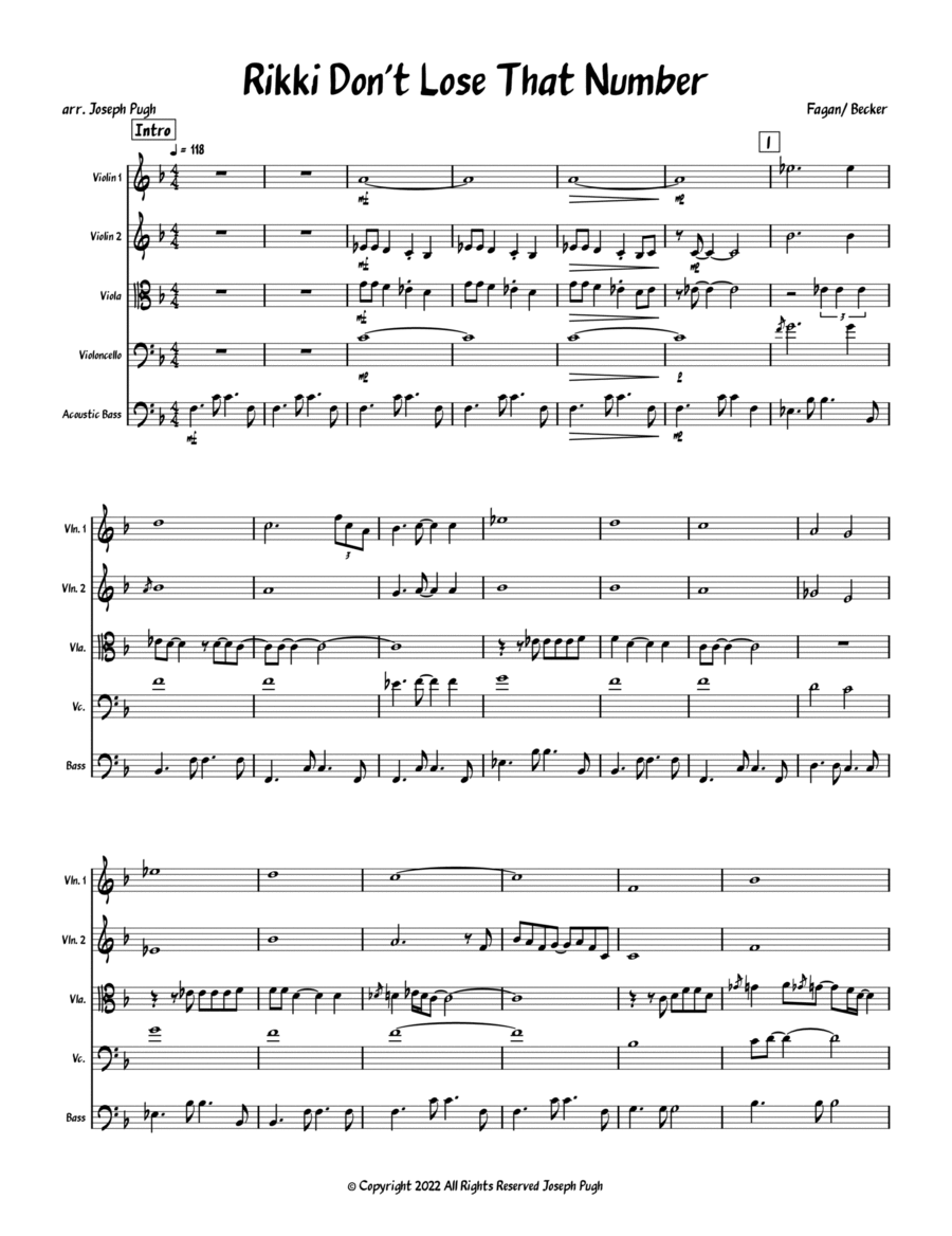 Rikki Don't Lose That Number String Quintet scores gallery preview page 1