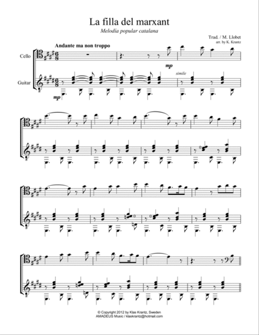 La filla del marxant & El testament d'Amelia for cello and guitar String Duet scores gallery preview page 2