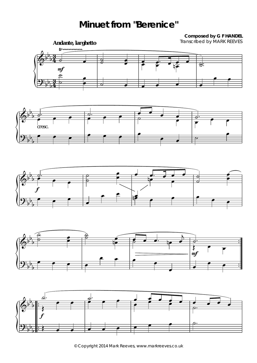 Minuet from Berenice Piano Solo scores gallery preview page 1