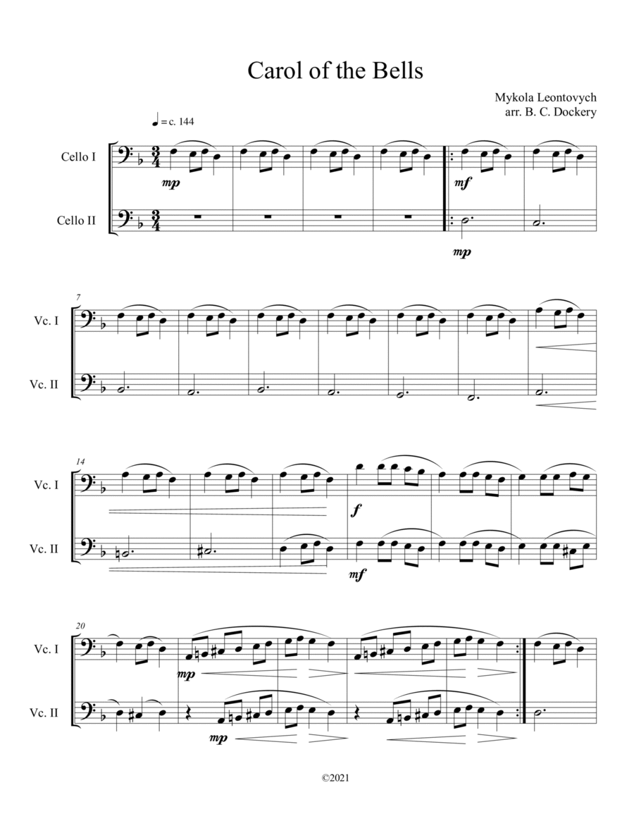 Carol of the Bells (Cello Duet) String Duet scores gallery preview page 1