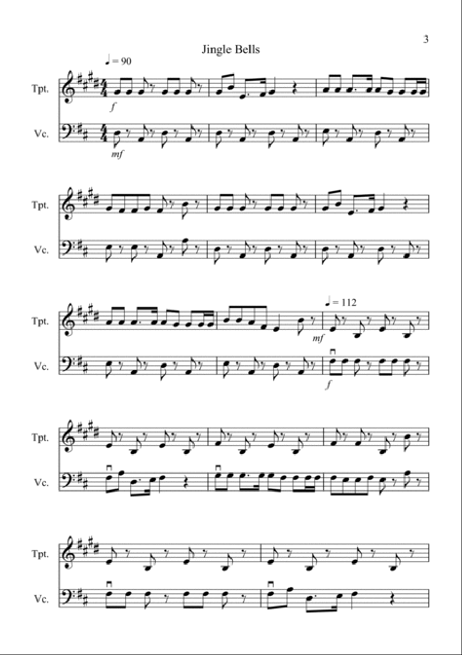 8 Easy Christmas Duets for Trumpet and Cello Trumpet Duet scores gallery preview page 3