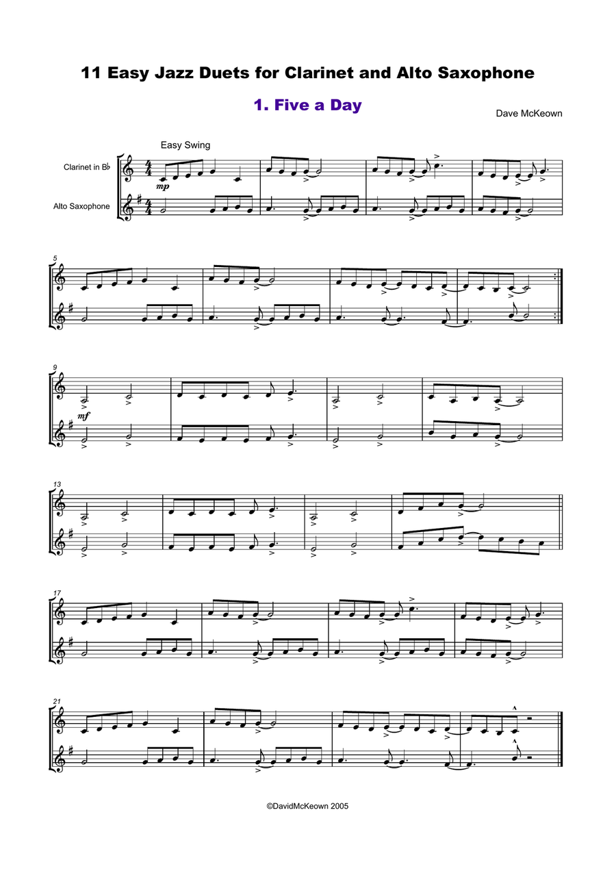 11 Easy Jazz Duets for Clarinet and Alto Saxophone Woodwind Duet scores gallery preview page 2
