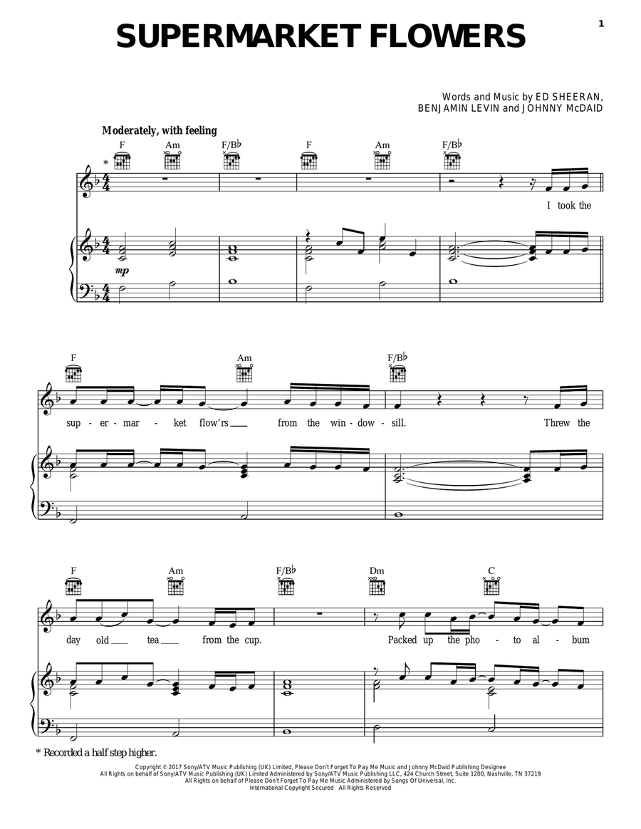 Supermarket Flowers Piano, Vocal, Guitar scores gallery preview page 1
