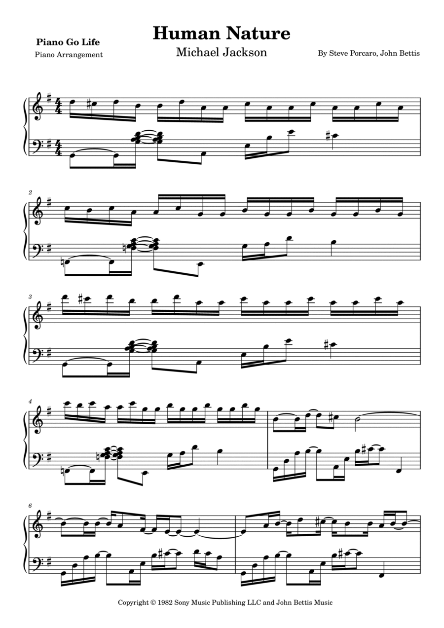 Human Nature Piano Solo scores gallery preview page 1