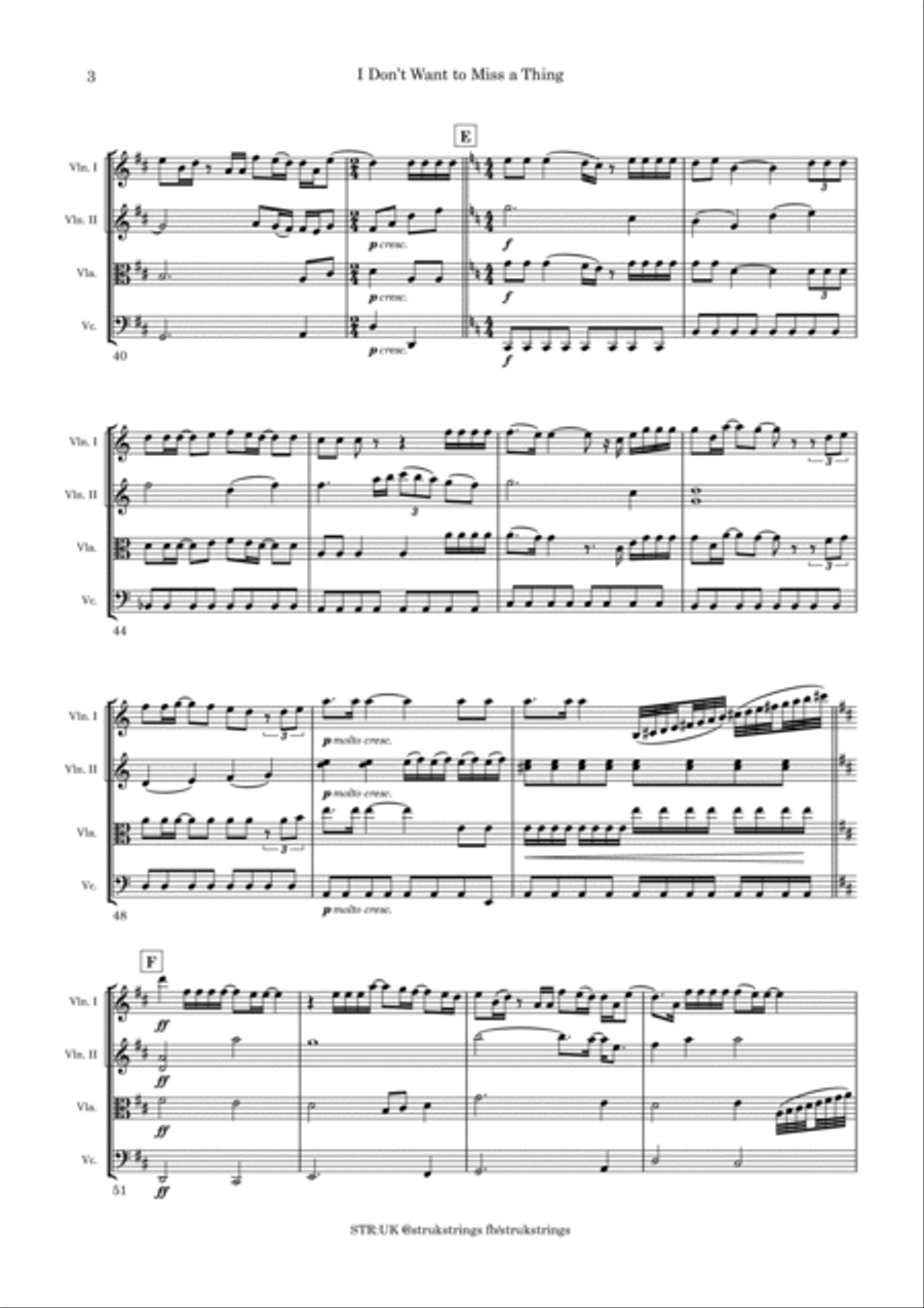 I Don't Want To Miss A Thing String Quartet scores gallery preview page 4