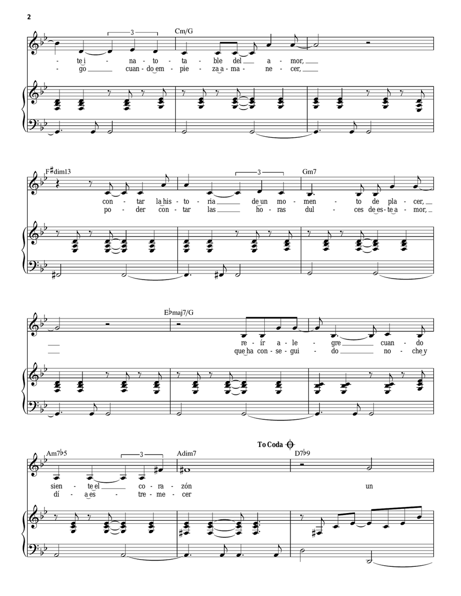 Historia De Amor Piano, Vocal scores gallery preview page 2