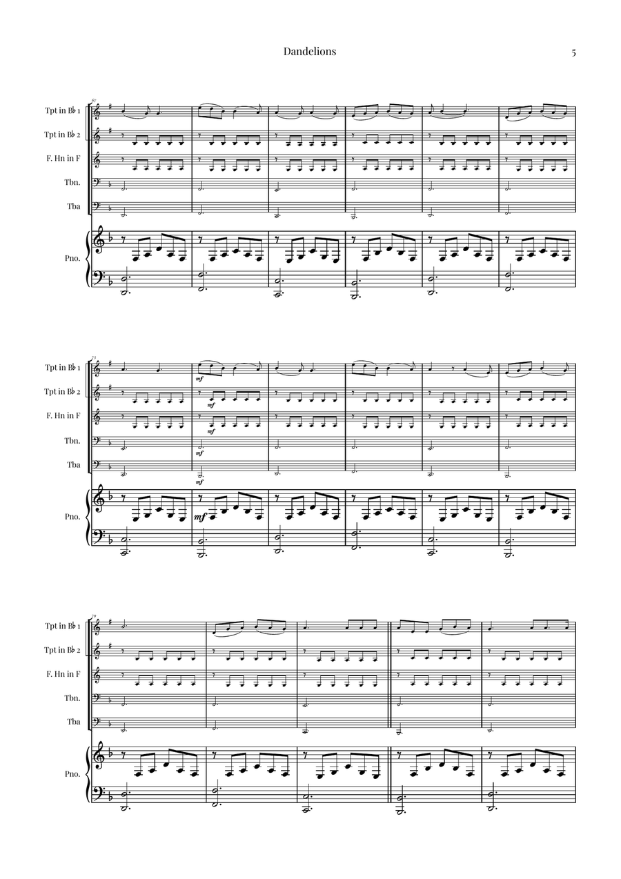 Dandelions Brass Quintet scores gallery preview page 5