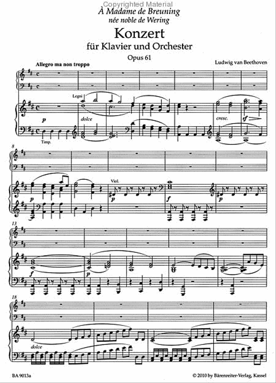 Concerto for Pianoforte and Orchestra after the Violin Concerto for Piano and Orchestra D major op. 61 Violin Solo scores gallery preview page 2
