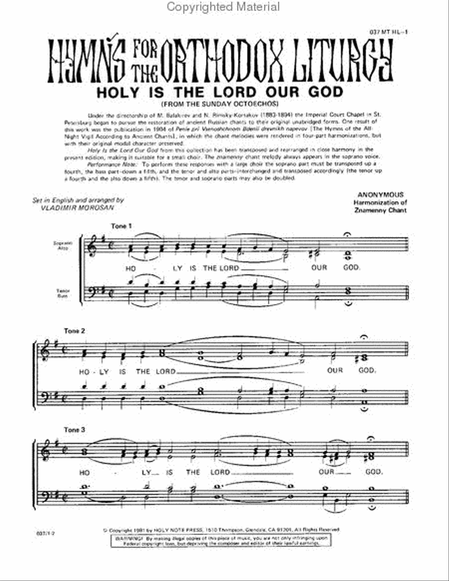 Holy Is the Lord Our God (8 Tones) 4-Part scores gallery preview page 2