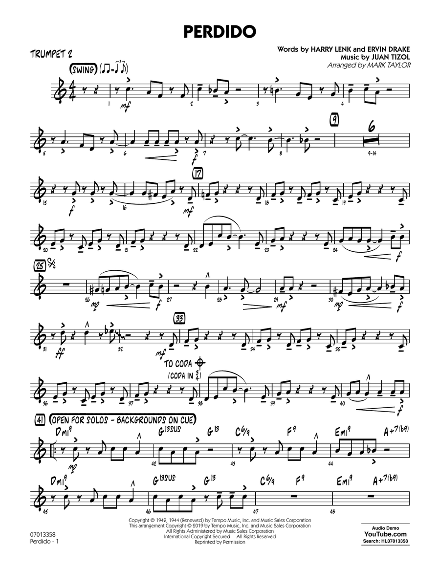 Perdido (arr. Mark Taylor) - Trumpet 2 Jazz Ensemble scores gallery preview page 1