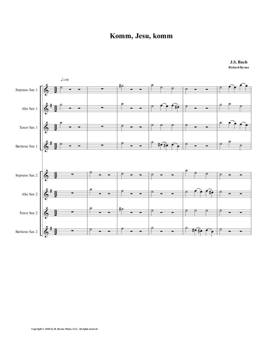 Komm, Jesu, komm (motette) by J.S. Bach (Double Saxophone Choir) image number null