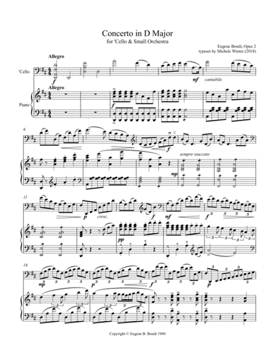 Concerto in D for Cello and String Orchestra, Op. 2 (cello-piano score)