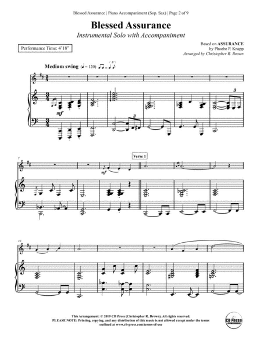 Blessed Assurance - Soprano Saxophone Solo with Piano Accompaniment Soprano Saxophone scores gallery preview page 2
