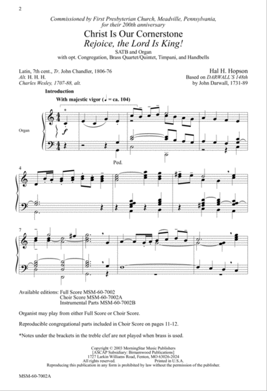 Christ Is Our Cornerstone Rejoice, the Lord Is King 4-Part scores gallery preview page 2