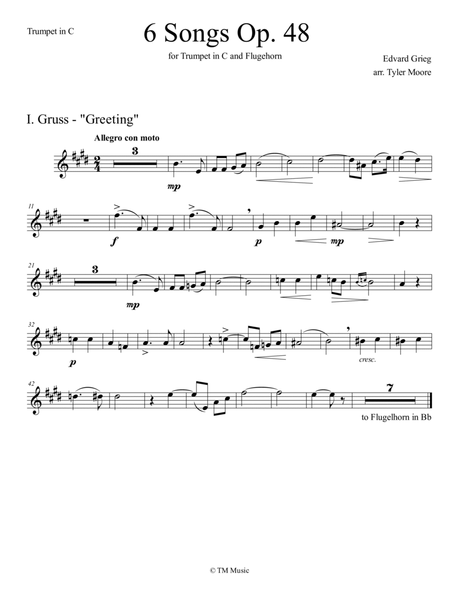 6 Songs, Op. 48 (arranged for Trumpet in C and Flugehorn)
