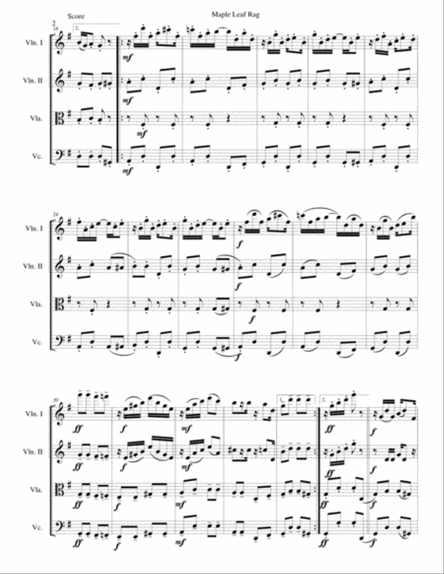 Maple Leaf Rag for string quartet String Quartet scores gallery preview page 2