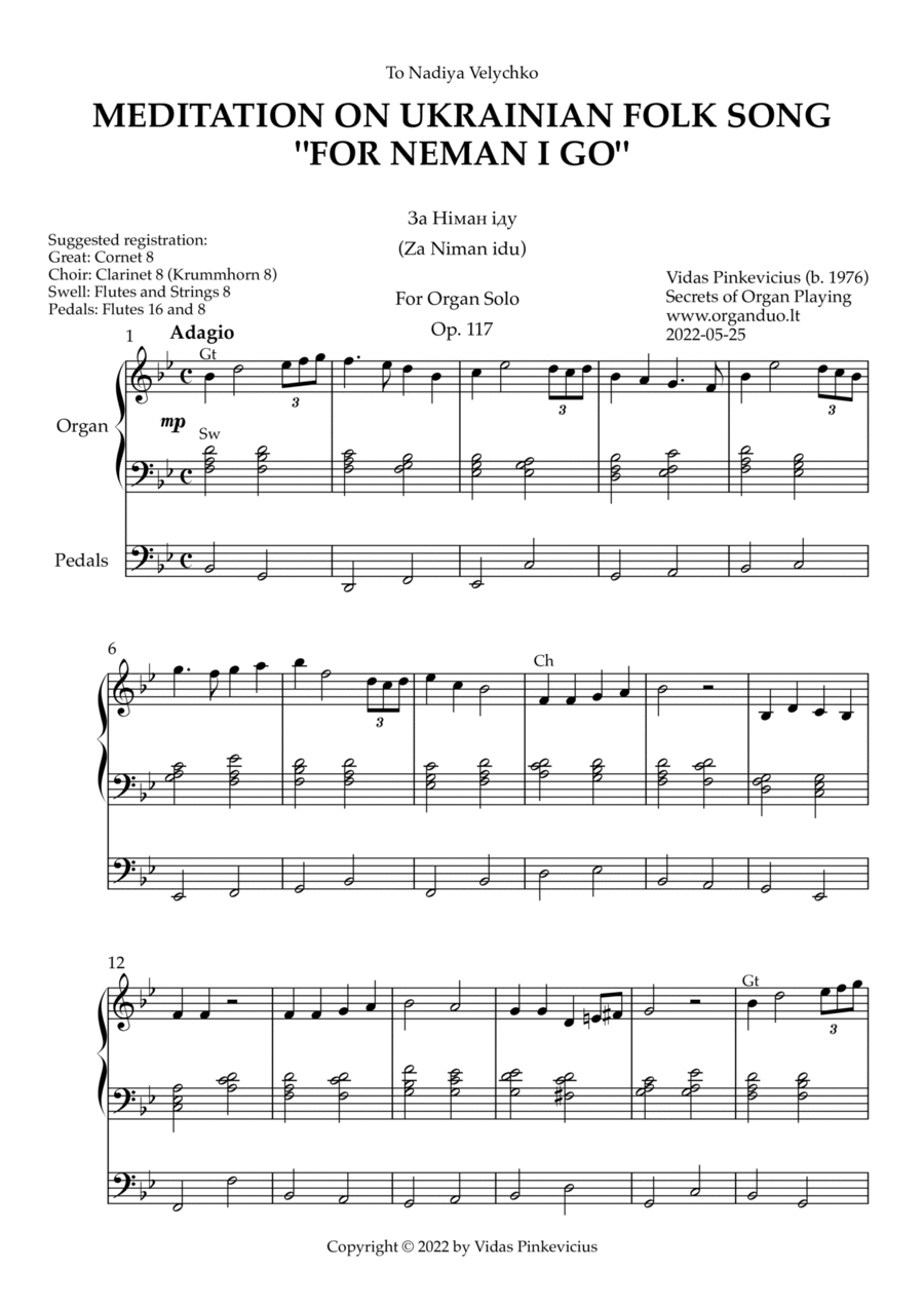 Meditation on Ukrainian Folk Song "For Neman I Go", Op. 117 (Organ Solo) by Vidas Pinkevicius