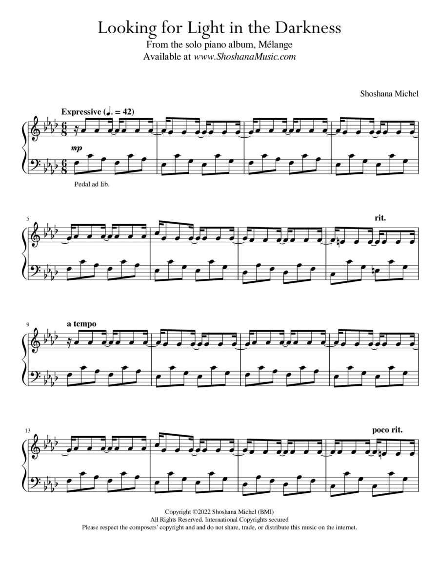Looking for Light in the Darkness Piano Solo scores gallery preview page 1