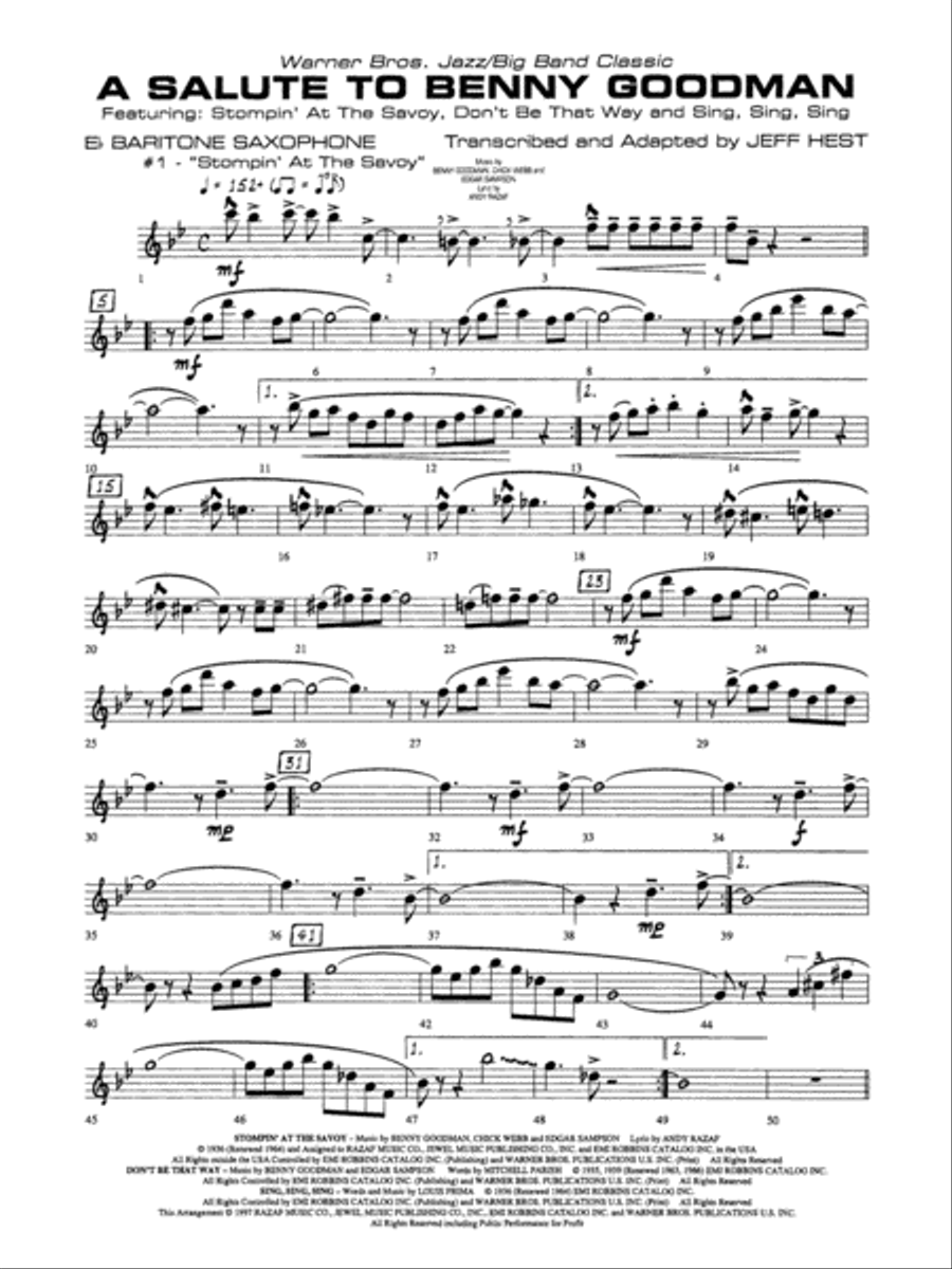 A Salute to Benny Goodman: E-flat Baritone Saxophone Jazz Ensemble scores gallery preview page 1