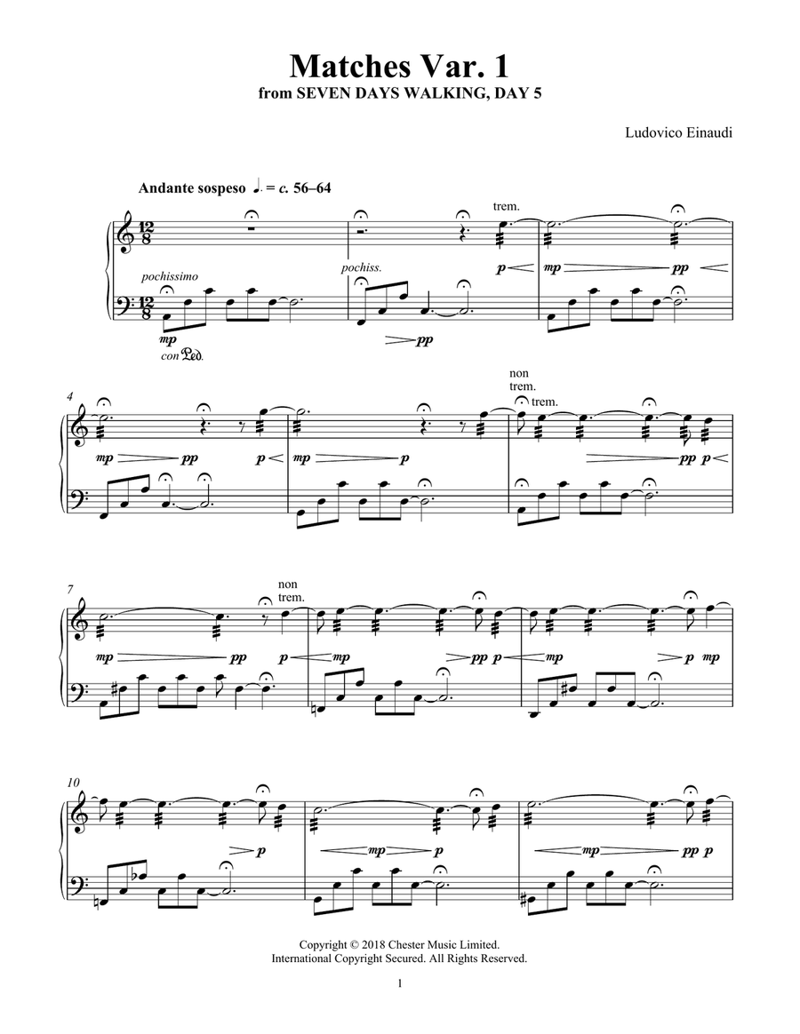 Matches Var. 1 (from Seven Days Walking: Day 5) Piano Solo scores gallery preview page 1