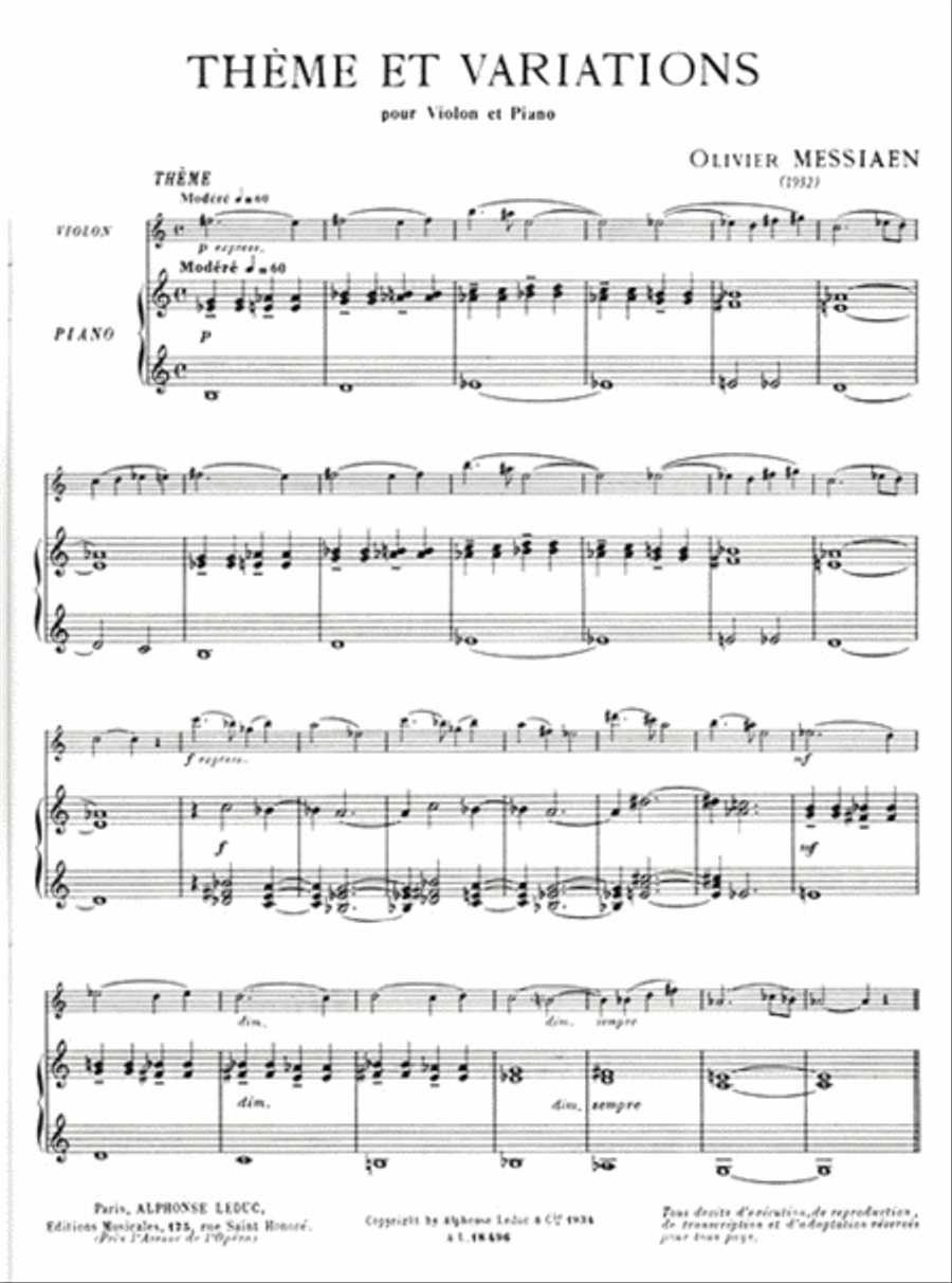 Theme et Variations pour Violon et Piano Violin Solo scores gallery preview page 2
