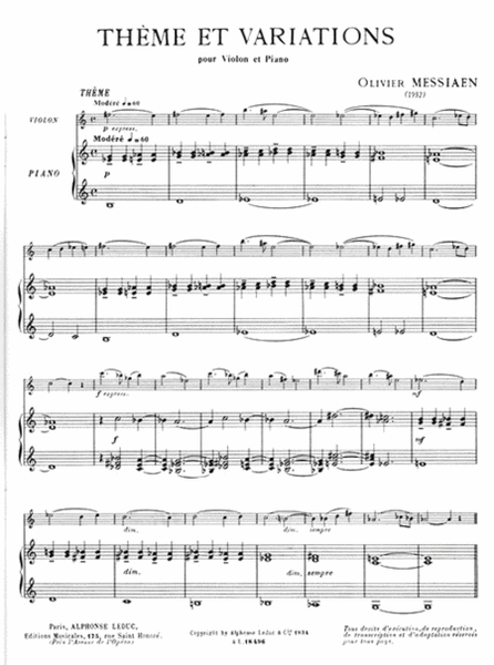 Theme et Variations pour Violon et Piano