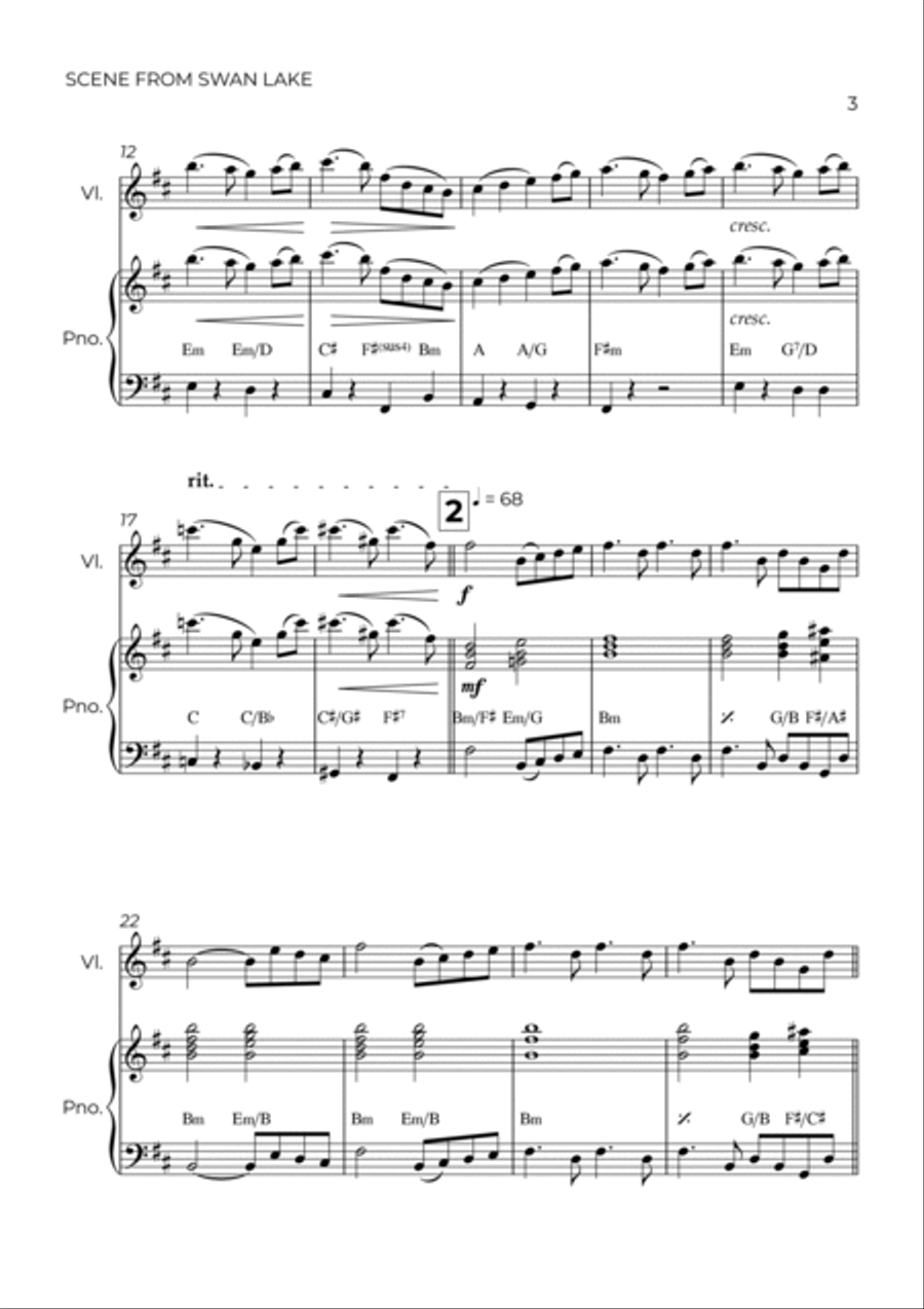 SCENE FROM SWAN LAKE - TCHAIKOVSKY – VIOLIN & PIANO Violin Solo scores gallery preview page 3