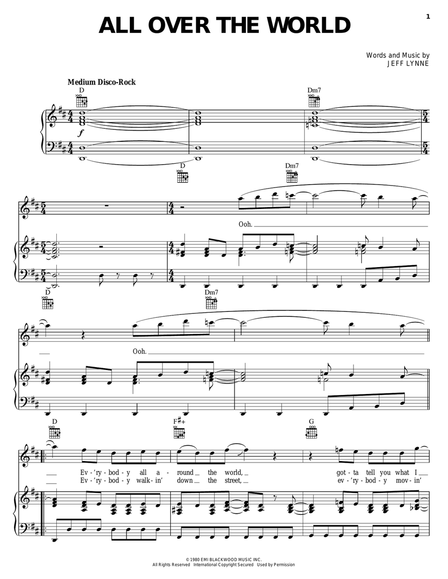 All Over The World Piano, Vocal, Guitar scores gallery preview page 1