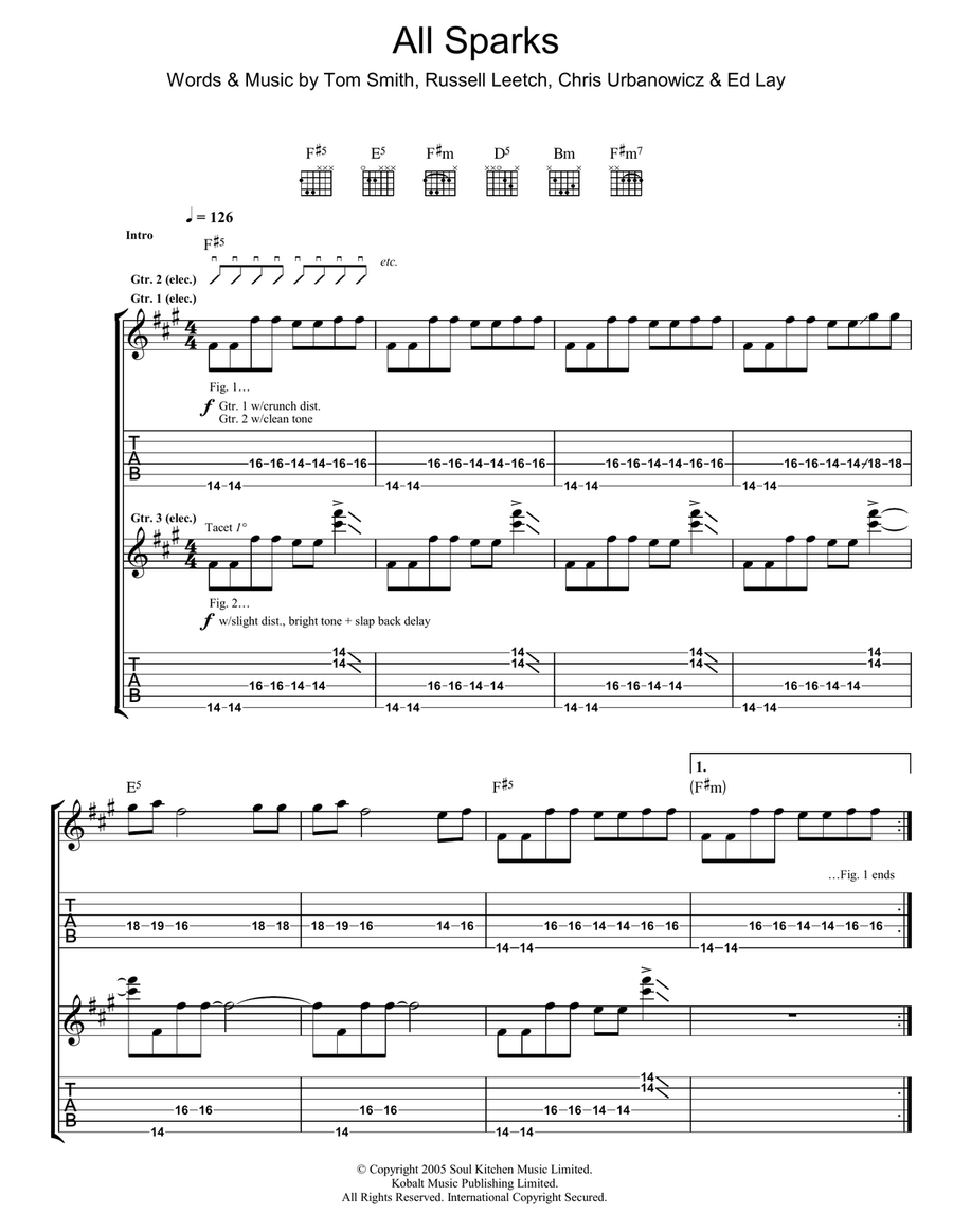 All Sparks All Sparks Guitar Tablature scores gallery preview page 1