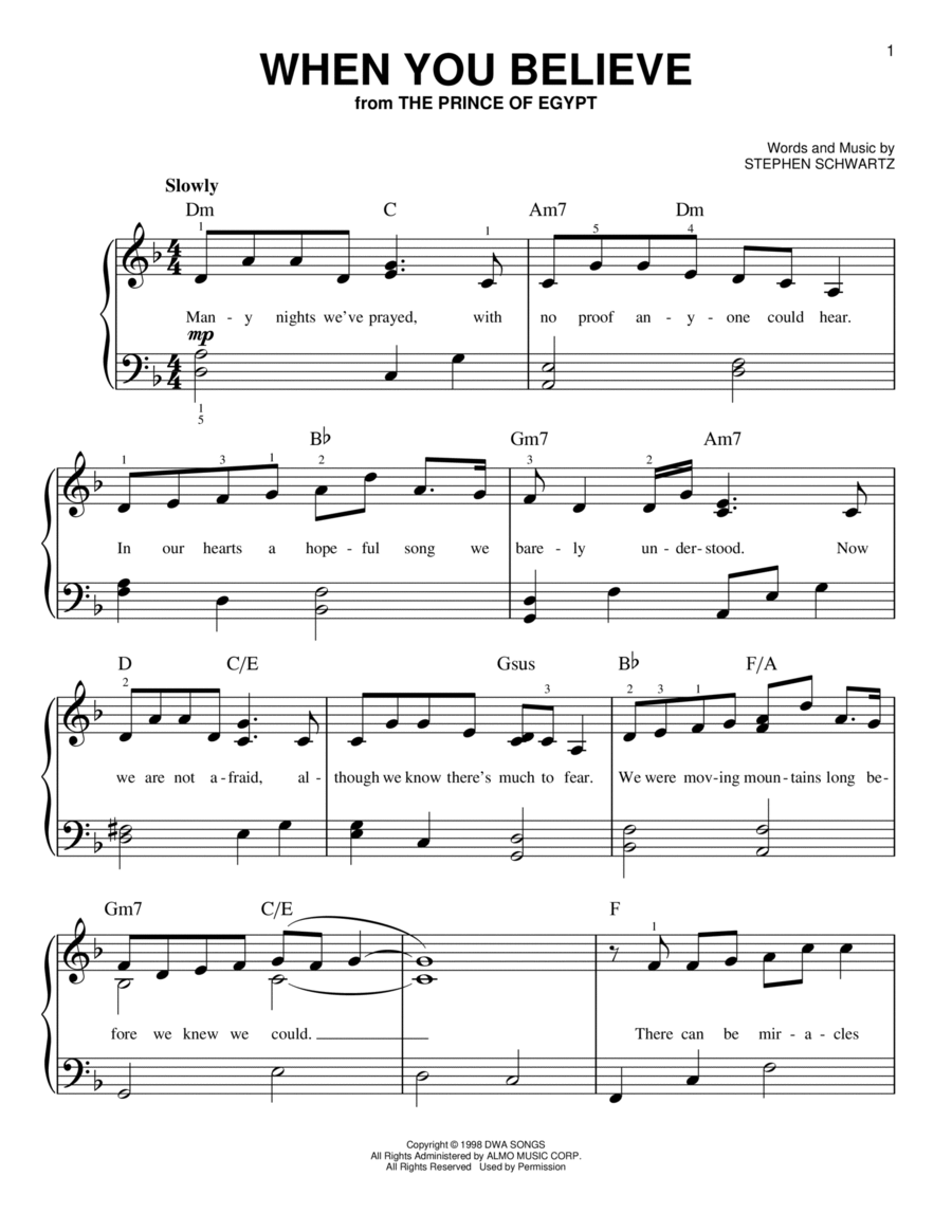 When You Believe (from The Prince Of Egypt) Easy Piano scores gallery preview page 1
