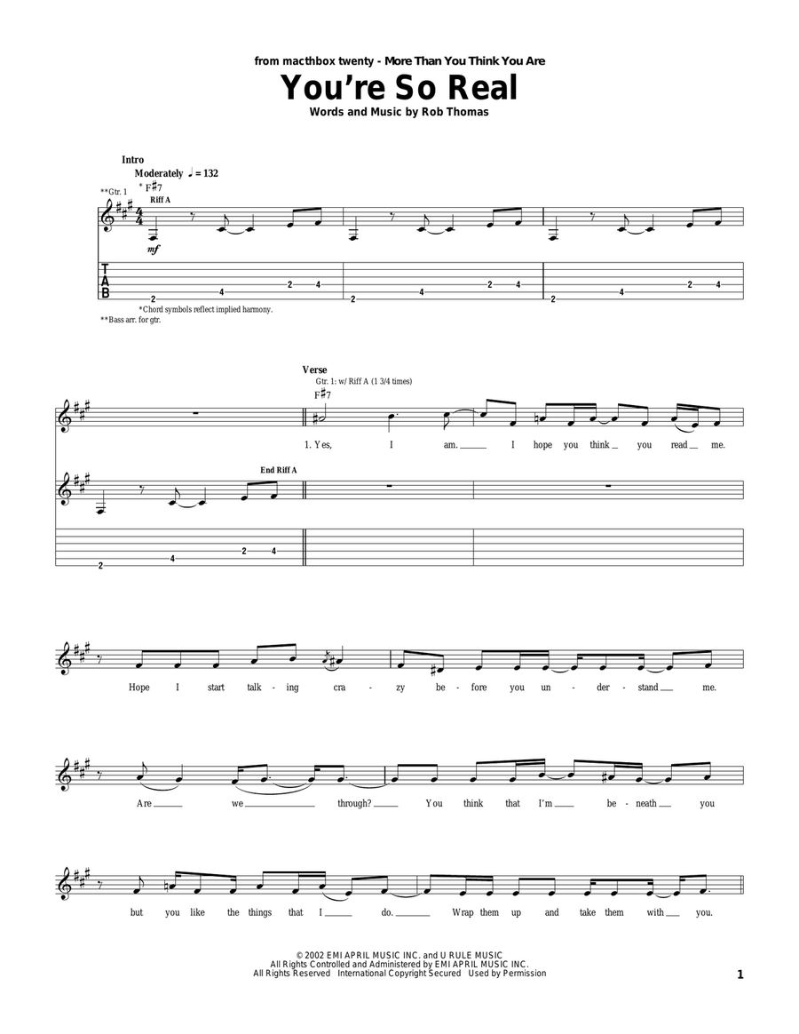 You're So Real You're So Real Acoustic Guitar scores gallery preview page 1