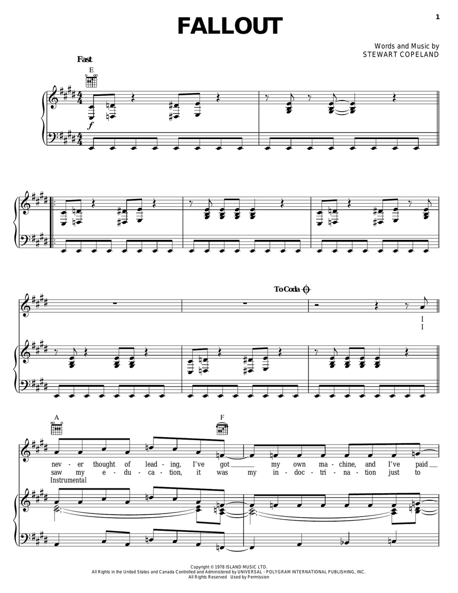 Fallout Piano, Vocal, Guitar scores gallery preview page 1