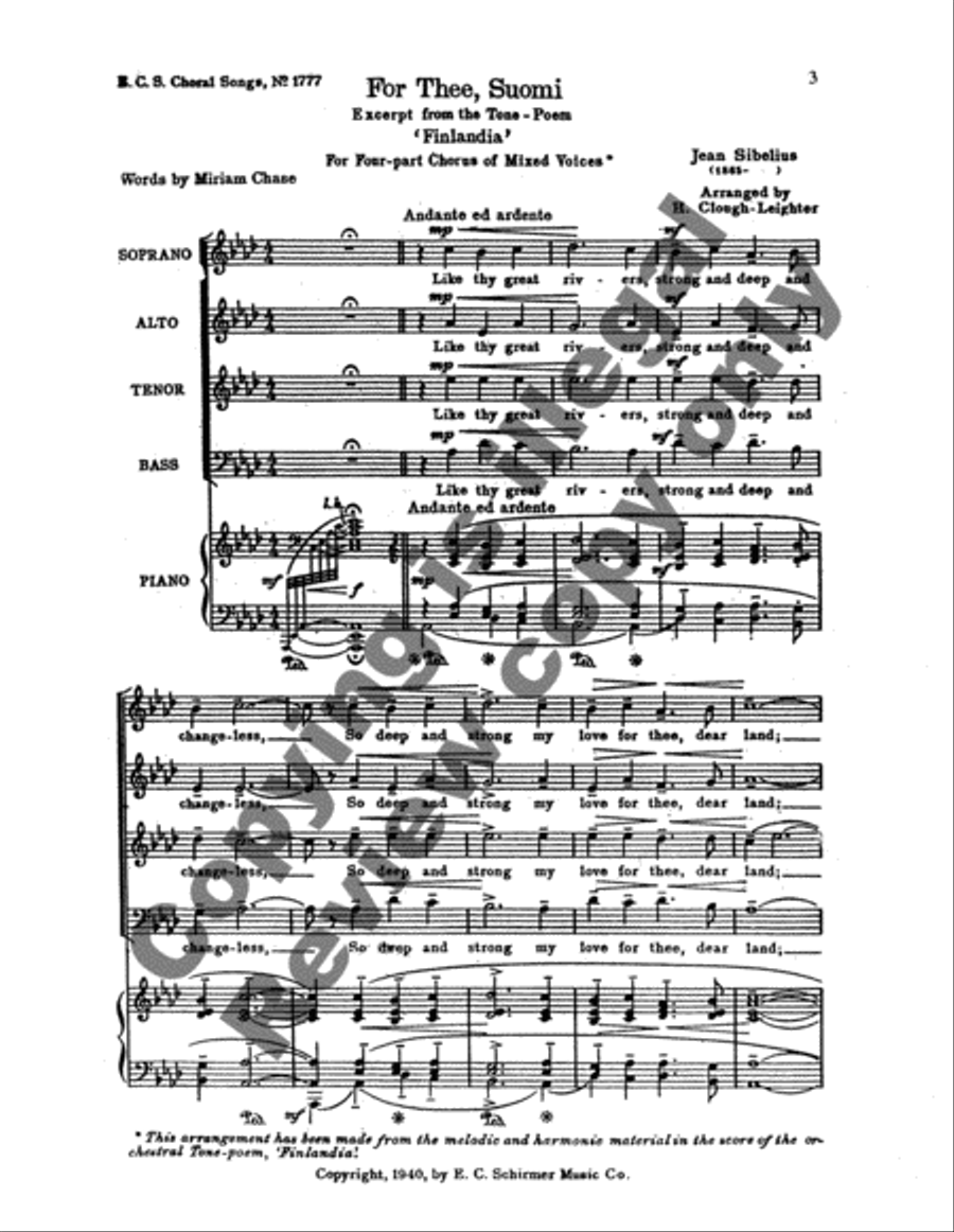 Finlandia: For Thee, Suomi 4-Part scores gallery preview page 3