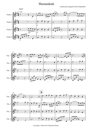 Shenandoah for Violin Quartet