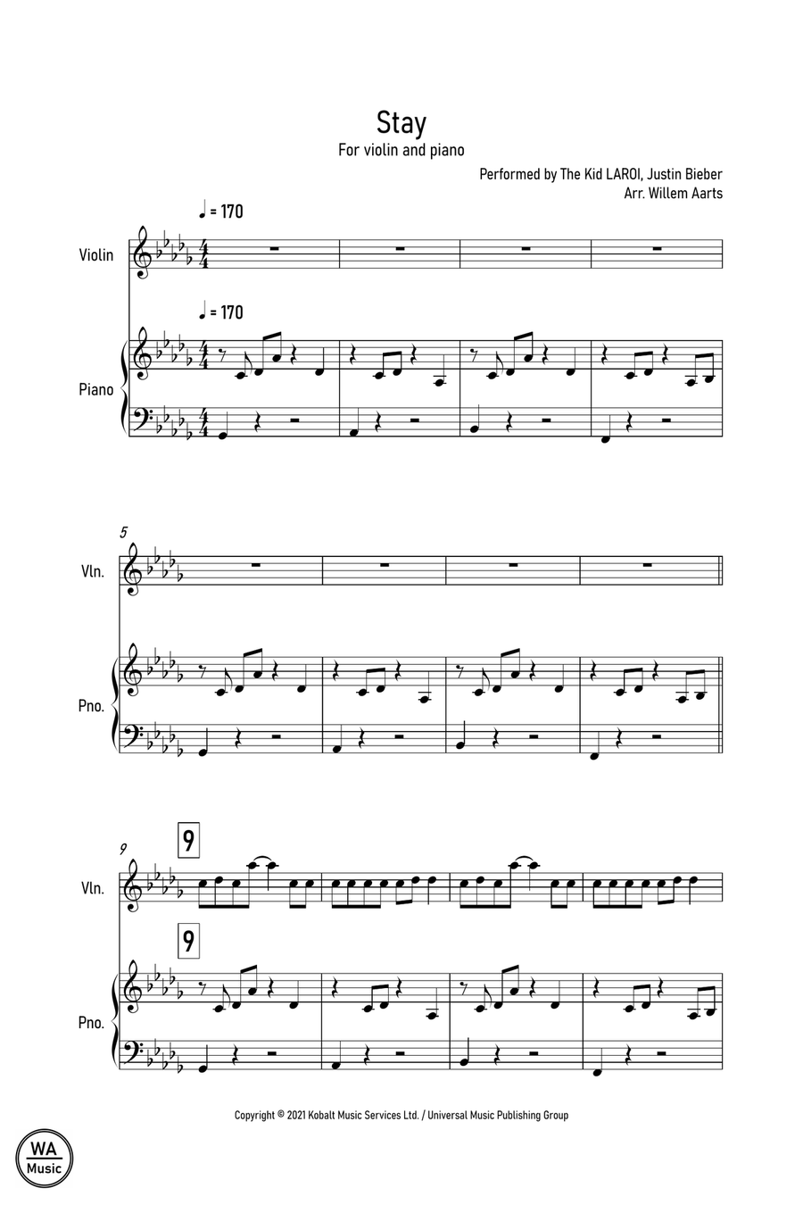 Stay Violin Solo scores gallery preview page 1