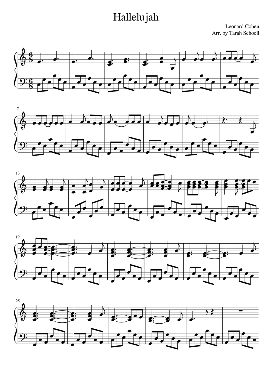 Hallelujah Piano Solo scores gallery preview page 1