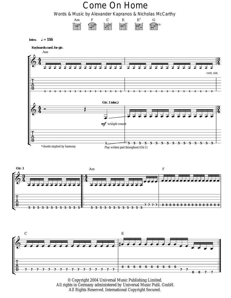 Come On Home Acoustic Guitar scores gallery preview page 1