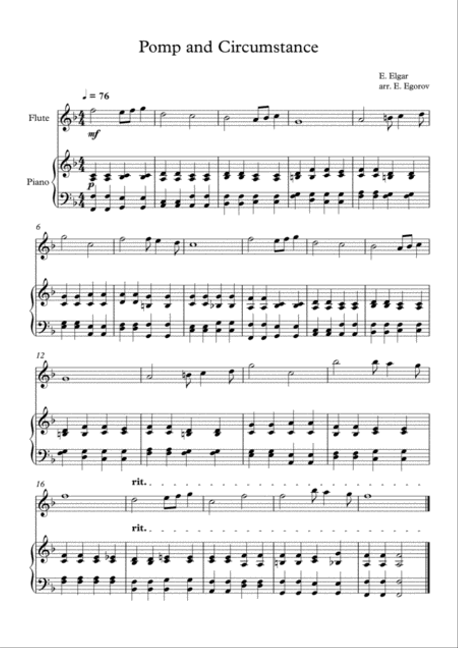 Pomp and Circumstance, Edward Elgar, For Flute & Piano Flute Solo scores gallery preview page 1