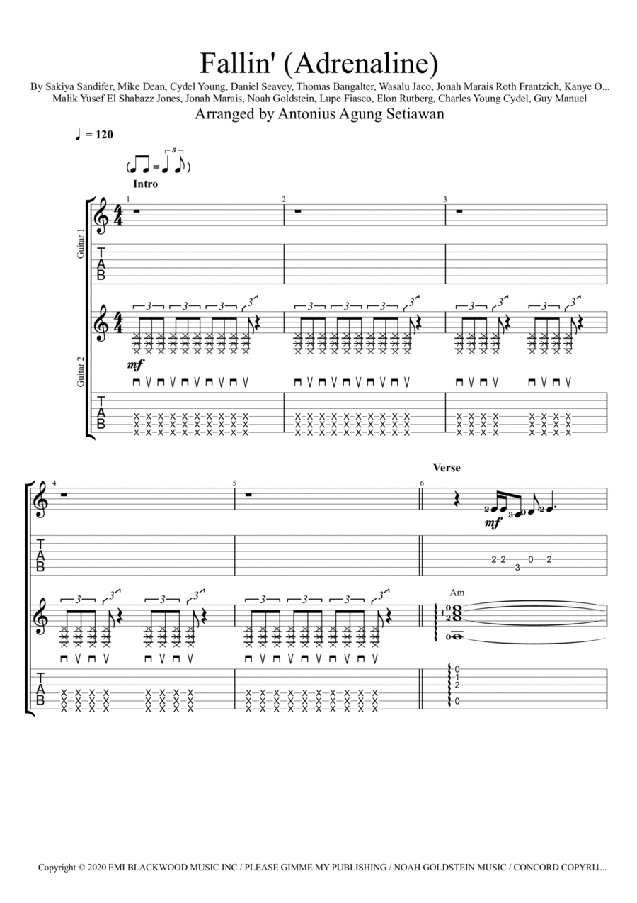 Fallin Guitar Tablature scores gallery preview page 1