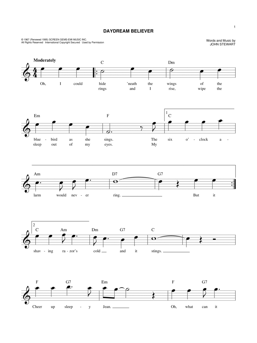 Daydream Believer Piano scores gallery preview page 1
