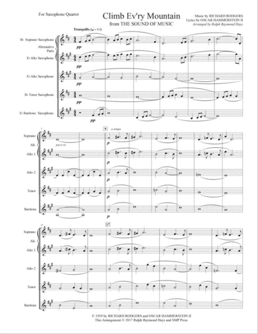 Climb Ev'ry Mountain Saxophone Quartet scores gallery preview page 2