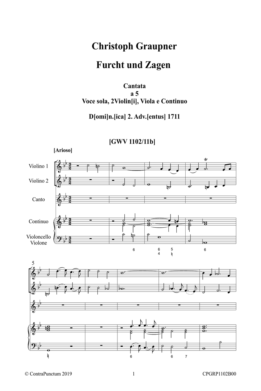 Graupner Christoph Cantata Furcht und Zagen GWV 1102/11b Small Ensemble scores gallery preview page 5
