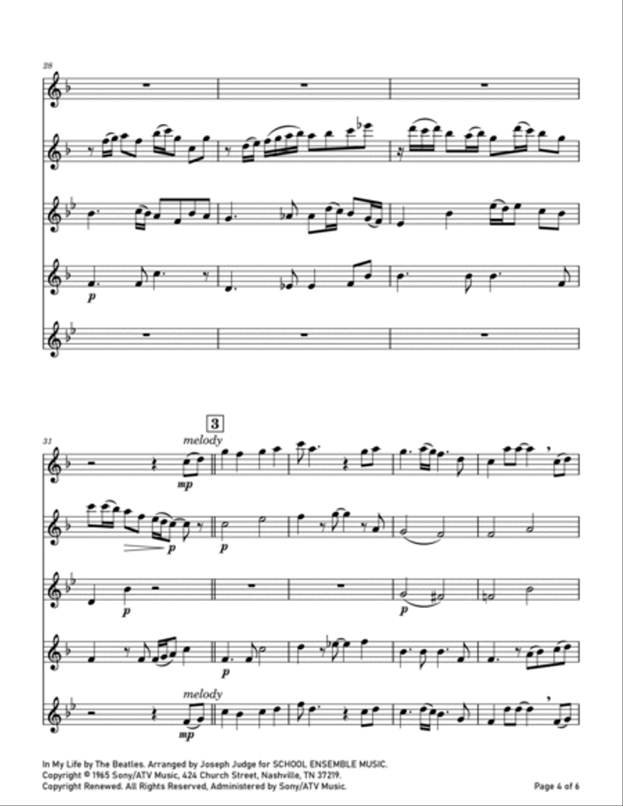In My Life Saxophone Quartet scores gallery preview page 4