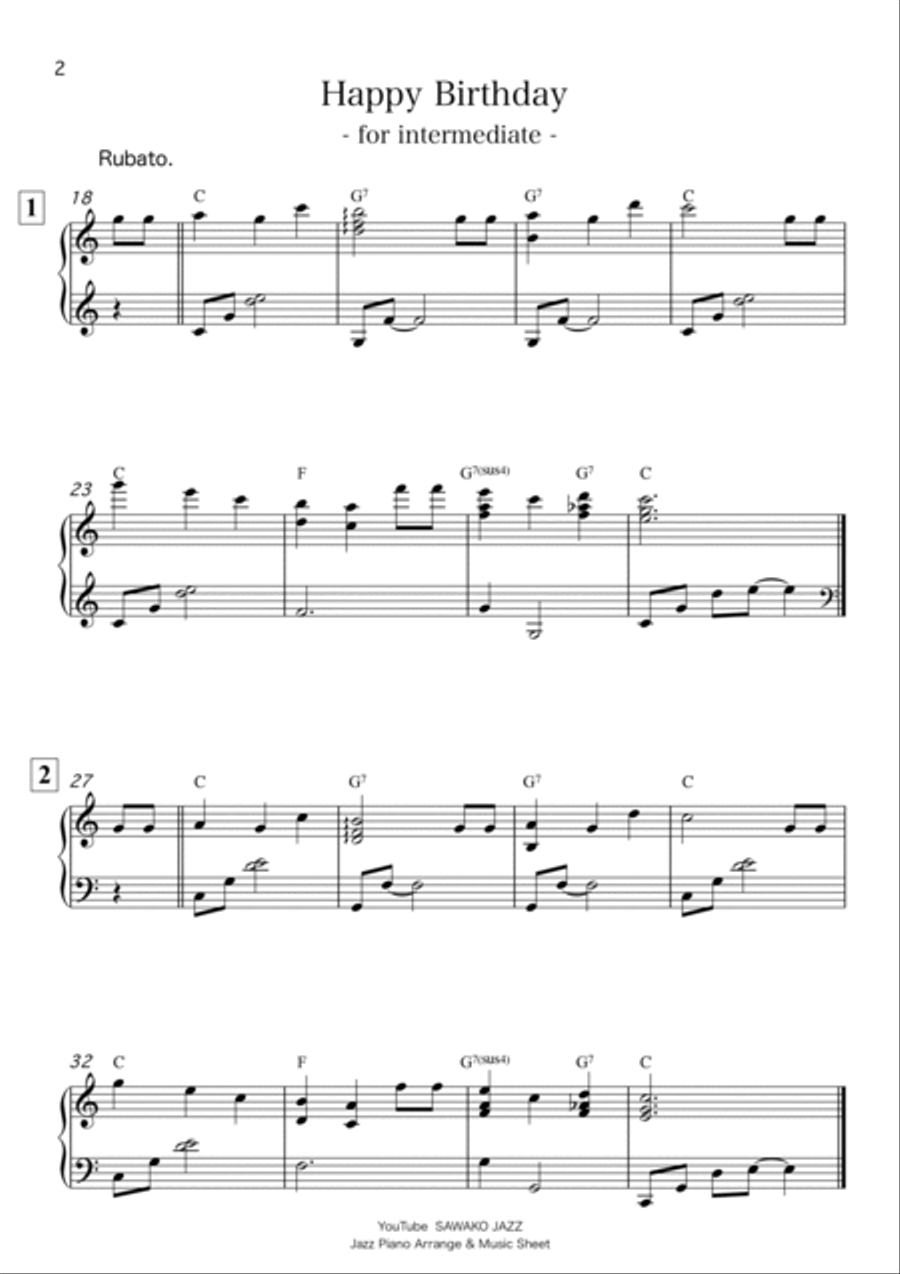 Happy birthday to you(jazz piano for beginner) Piano Solo scores gallery preview page 2