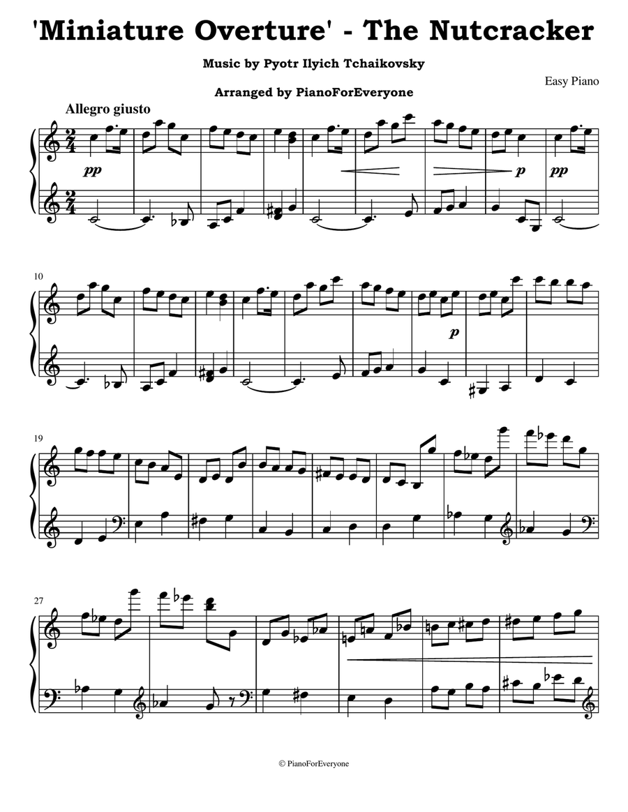 Book cover for 'Miniature Overture' from The Nutcracker - Tchaikovsky (Easy Piano)