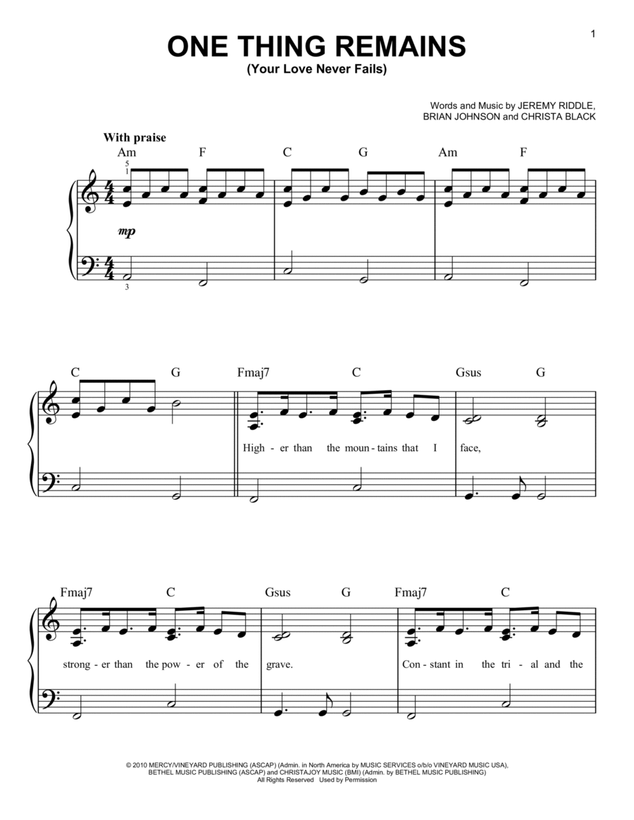 One Thing Remains (Your Love Never Fails) Easy Piano scores gallery preview page 1