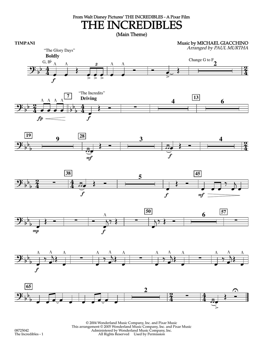 The Incredibles (Main Theme) (arr. Paul Murtha) - Timpani Concert Band scores gallery preview page 1