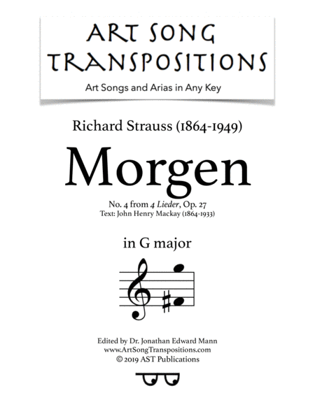 STRAUSS: Morgen, Op. 27 no. 4 (transposed to G major)